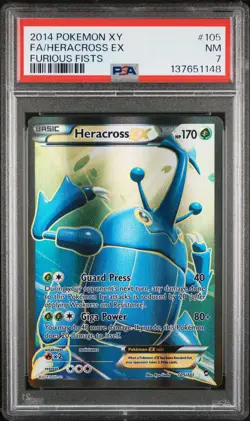 2014 POKEMON XY FURIOUS FISTS #105 FULL ART/HERACROSS EX PSA 7 - Image 1