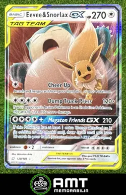 Eevee & Snorlax GX 2019 Pokemon Sun Moon Team Up #120/181 Holo Rare - Image 1