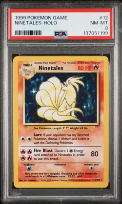 1999 POKEMON BASE SET UNLIMITED #12 NINETALES-HOLO PSA 8 - Image 1