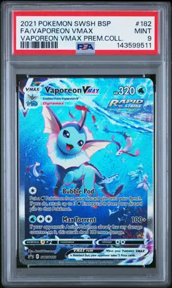 2021 POKEMON SWSH BLACK STAR PROMO #182 FULL ART/VAPOREON VMAX PSA 9 - Image 1