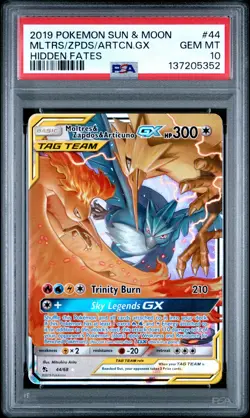 2019 POKEMON SUN & MOON HIDDEN FATES #44 MOLTRES & ZAPDOS & ARTICUNO GX PSA 10 - Image 1