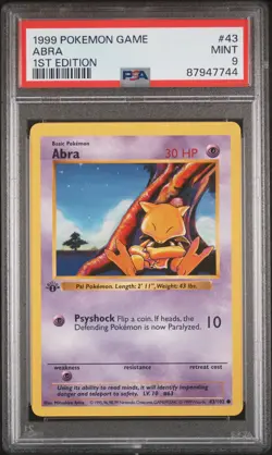 1999 POKEMON BASE SET 1ST EDITION #43 ABRA PSA 9 - Image 1