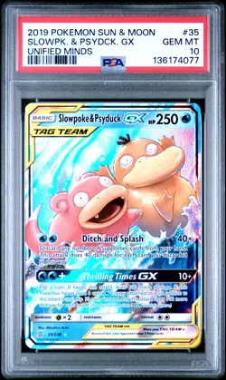2019 POKEMON SUN & MOON UNIFIED MINDS #35 SLOWPOKE & PSYDUCK GX PSA 10 NEW CERT - Image 1