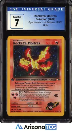 Pokemon 2000 Rocket's Moltres 12/132 Holo Gym Heroes 1st Edition CGC 7 - Image 1