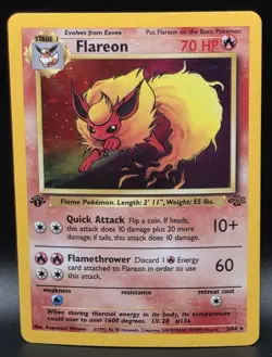 Vintage 1999 Pokemon TCG Jungle Flareon 1st Edition Holo Rare #3 LP - Image 1