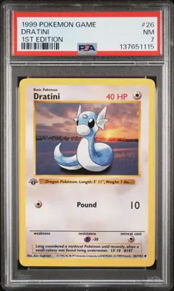 1999 POKEMON BASE SET 1ST EDITION #26 DRATINI PSA 7 - Image 1