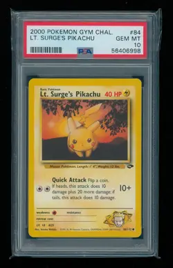POKEMON Gym Challenge LT SURGE'S PIKACHU 84/132 Common PSA 10 GEM MINT Vintage - Image 1