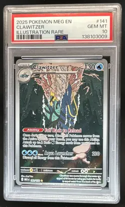 2025 Pokemon Mega Evolution Clawitzer Illustration Rare #141/132 PSA 10 - Image 1