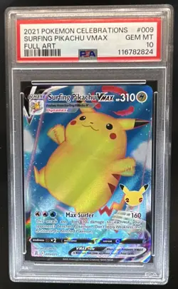 2021 Pokemon SWSH Celebrations Surfing Pikachu VM #009/025 PSA 10 - Image 1
