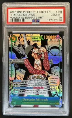 2026 One Piece Azure Sea's Seven Dracule Mihawk Manga Alt Art #OP14-119 PSA 10 - Image 1