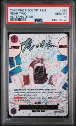2025 ONE PIECE OP11-A FIST OF DIVINE SPEED ALTERNATE ART #080 GEAR TWO PSA 10 - Image 1