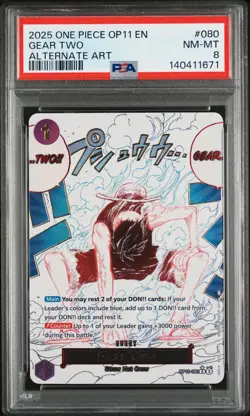 2025 ONE PIECE OP11-A FIST OF DIVINE SPEED ALTERNATE ART #080 GEAR TWO PSA 8 - Image 1