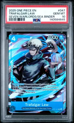 2025 ONE PIECE SEVEN WARLORDS OF THE SEA BINDER SET #047 TRAFALGAR LAW PSA 10 - Image 1