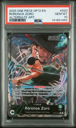 2025 One Piece OP12 En Roronoa Zoro Alternate Art #020 PSA 10 Gem Mint - Image 1
