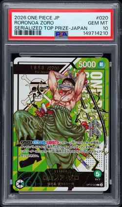 2026 ONE PIECE JPN PROMOS #020 RORONOA ZORO 1858/2700 PSA 10 - Image 1
