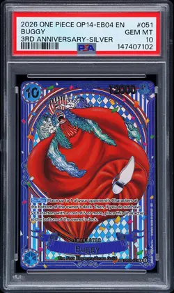 2026 ONE PIECE OP14-EB04-THE AZURE SEA'S SEVEN 3RD ANV-SILVER #051 BUGGY PSA 10 - Image 1