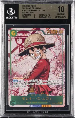2025 ONE PIECE CARRYING ON HIS WILL ALT ART SEC #OP13118 MONKEY D. LUFFY BGS 10 - Image 1