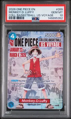 2026 ONE PIECE PROMOS COLLEGE BASKETBALL : US VOYAGE MONKEY D. LUFFY PSA 10 - Image 1