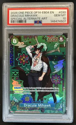 2026 One Piece Sea's Seven Dracule Mihawk Special Card Alt Art #OP12-030 PSA 10 - Image 1