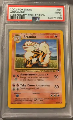2002 Pokemon Legendary Collection # 36 Arcanine PSA 9 Card MINT NEW CERT! - Image 1