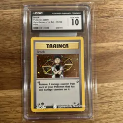 CGC 10 GEM MINT Brock Gym Heroes 1st Edition 15/132 Holo SWIRL Pokemon Card - Image 1