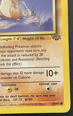 Pokemon TCG Cubone 1st Edition Jungle Card 50/64 Vintage 1999 First Rare WOTC - Image 4
