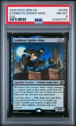 2025 MTG MARVEL'S SPIDER-MAN FOIL #0156 SYMBIOTE SPIDER-MAN PSA 8 - Image 1
