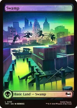 Surge Foil TMNT Full Art Swamp Land, Magic the Gathering Land, 1 Pack, 307 - Image 1