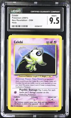 CGC 9.5 MINT+ Celebi 2001 Neo Revelation 3/64 Holo Pokemon Card - Image 1