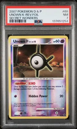 2007 POKEMON DIAMOND & PEARL SECRET WONDERS #68 UNOWN K-REVERSE FOIL PSA 7 - Image 1