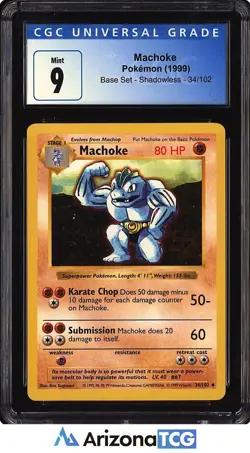 Pokemon 1999 Machoke 34/102 Base Set Shadowless CGC 9 - Image 1