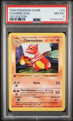1999 POKEMON BASE SET 1ST EDITION #24 CHARMELEON PSA 8 - Image 1