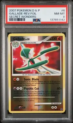2007 POKEMON DIAMOND & PEARL SECRET WONDERS #6 GALLADE-REVERSE FOIL PSA 8 - Image 1