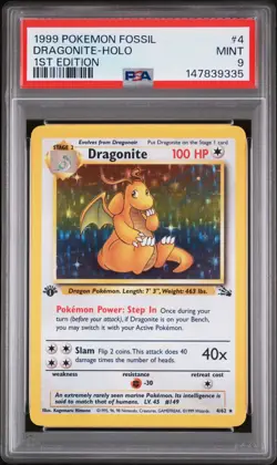 1999 POKEMON FOSSIL 1ST EDITION #4 DRAGONITE-HOLO PSA 9 - Image 1