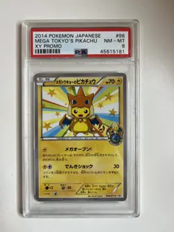 PSA 8 Mega Tokyo's Pikachu Poncho 098/XY-P Promo Japanese Pokemon Card 2014-1213 - Image 1