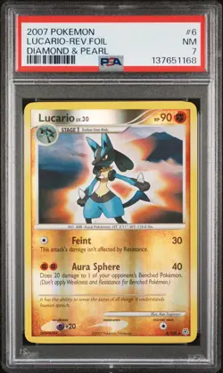 2007 POKEMON DIAMOND & PEARL #6 LUCARIO-REVERSE FOIL PSA 7 - Image 1