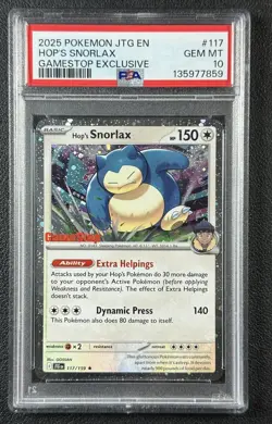 HOP'S SNORLAX PSA 10 2025 POKEMON JOURNEY TOGETHER #117/159 GAMESTOP EXCLUSIVE - Image 1
