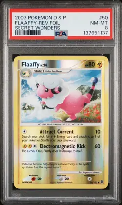 2007 POKEMON DIAMOND & PEARL SECRET WONDERS #50 FLAAFFY-REVERSE FOIL PSA 8 - Image 1
