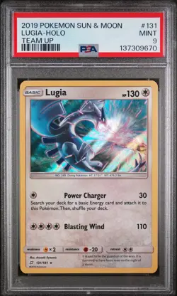 2019 POKEMON SUN & MOON TEAM UP #131 LUGIA-HOLO PSA 9 - Image 1