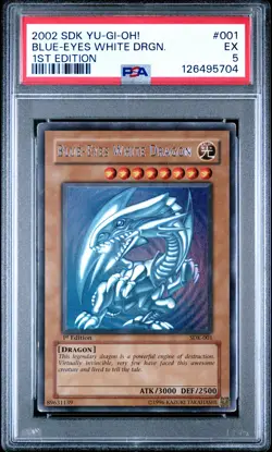 2002 YU-GI-OH! STARTER DECK: KAIBA 1ST ED #001 BLUE-EYES WHITE DRAGON PSA 5 - Image 1
