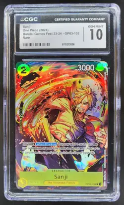 2024 ONE PIECE CCG SANJI RARE BANDAI GAMES FEST OP03-102 CGC 10 RC7 - Image 1