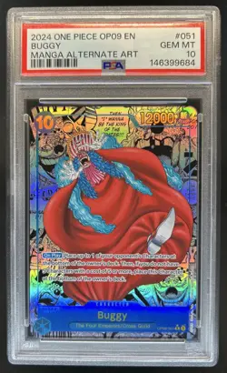 2024 One Piece Emperors in New World Buggy Rare Manga Alt Art #OP09-051 PSA 10 - Image 1