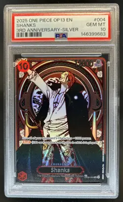 2025 One Piece 3rd Anniversary Shanks Silver #OP09-004 PSA 10 - Image 1