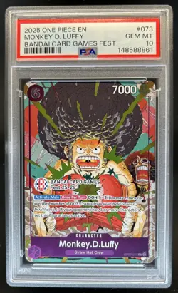 2025 One Piece Bandai Card Games Fest Monkey D Luffy #OP07-073 PSA 10 - Image 1
