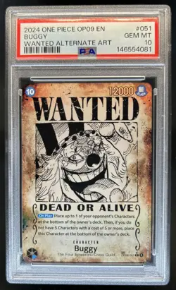 2024 One Piece Emperors New World Buggy Wanted Alt Art #OP09-051 PSA 10 - Image 1