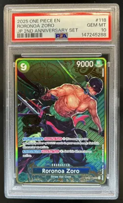 2025 One Piece JP 2nd Anniversary Roronoa Zoro #OP06-118 PSA 10 - Image 1