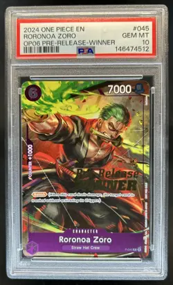 2024 One Piece OP06 Pre-Release Winner Roronoa Zoro Promo #P-045 PSA 10 - Image 1