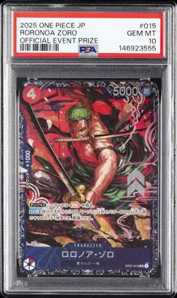 2025 ONE PIECE JPN PROMOS OFFICIAL EVENT PRIZE #015 RORONOA ZORO PSA 10 - Image 1