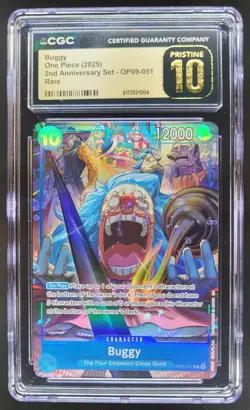 2025 ONE PIECE CCG BUGGY 2ND ANNIVERSARY RARE OP09-051 CGC 10 PRISTINE B PT - Image 1