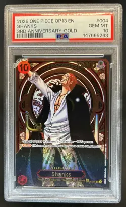 2025 One Piece 3rd Anniversary Shanks Gold #OP09-004 PSA 10 - Image 1
